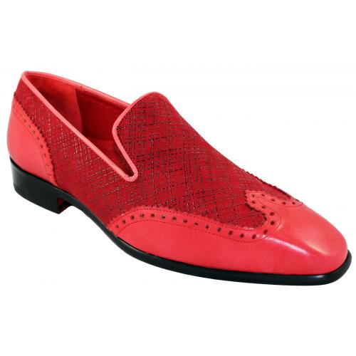 Emilio Franco 116 Red Genuine Calf / Suede Leather Print Loafer Shoes.